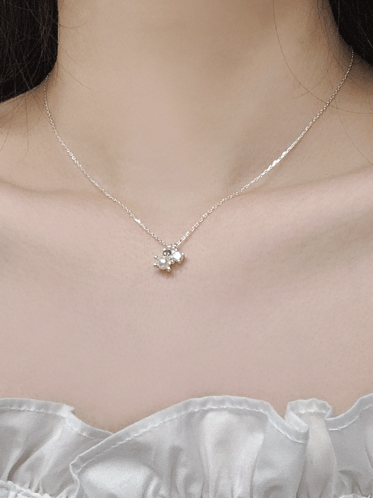 925 silver teddy bear pearl necklace (담수진주)