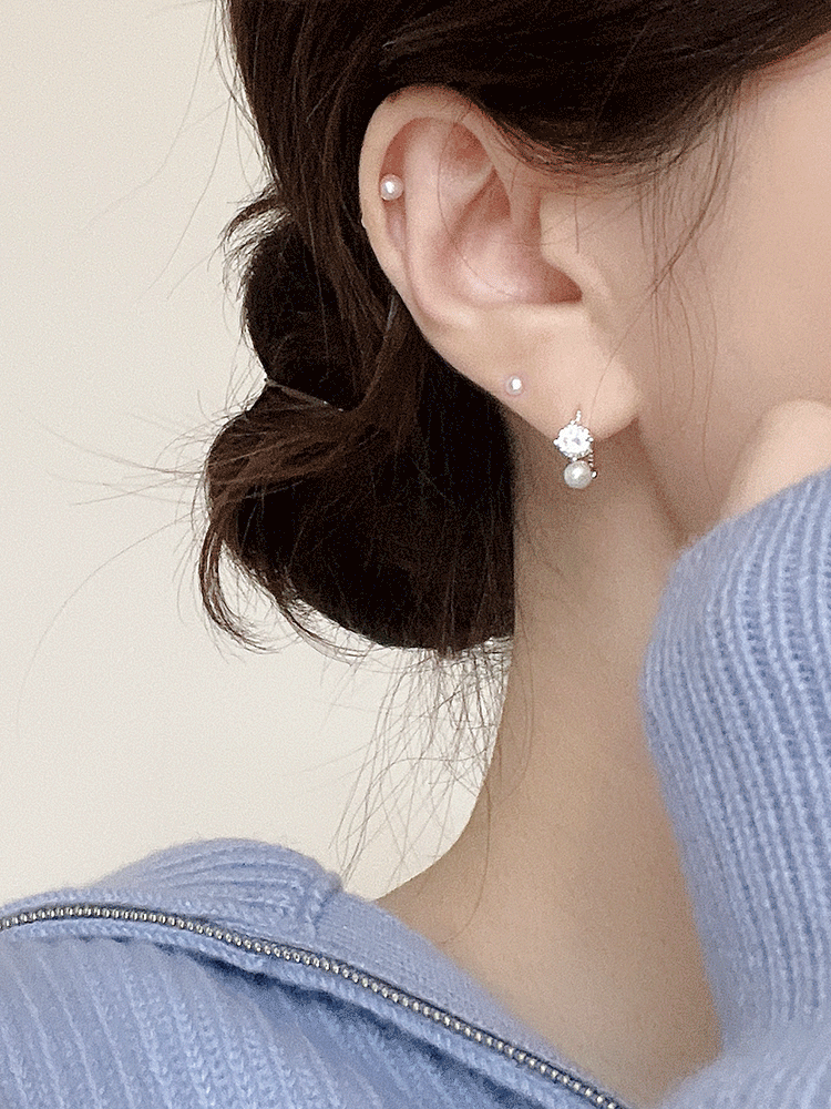 925 silver amor cubic pearl one-touch earring (담수진주/원터치)