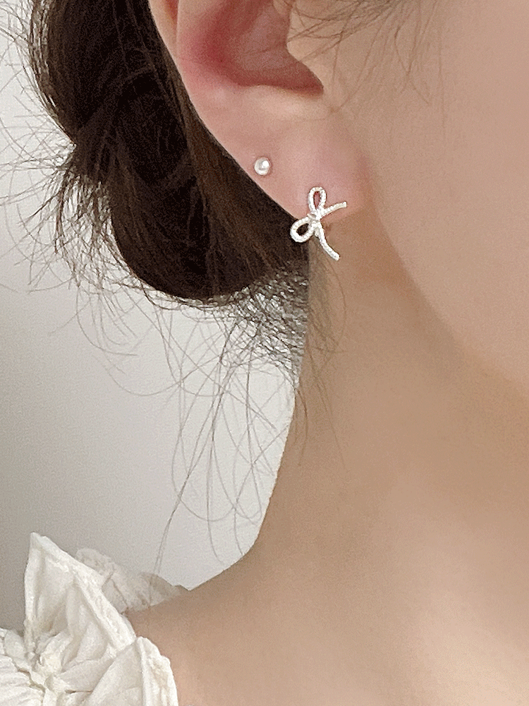 925 silver twist ribbon one-touch earring (원터치)