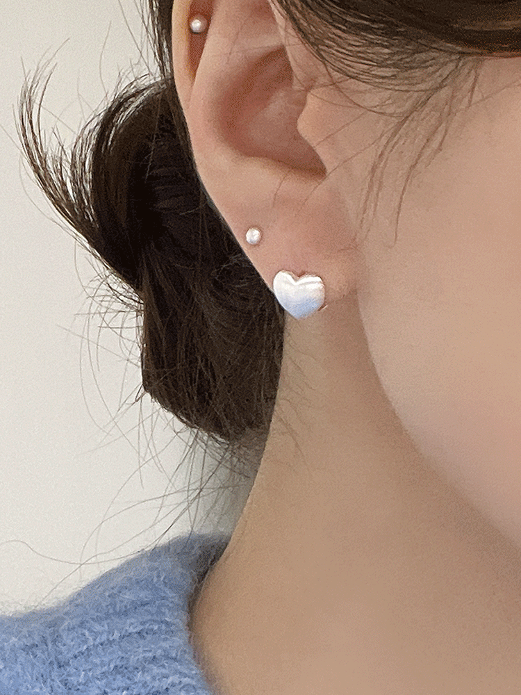 925 silver scratch heart one-touch earring (스지무광/원터치)