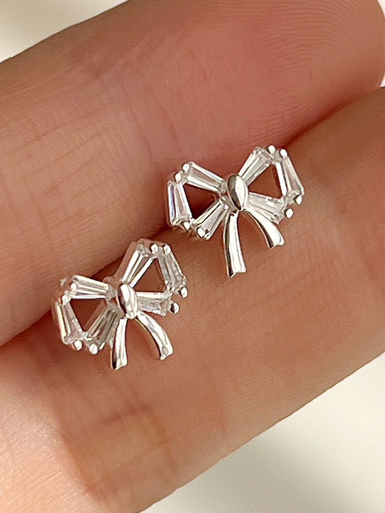 925 silver glitter cubic ribbon earring