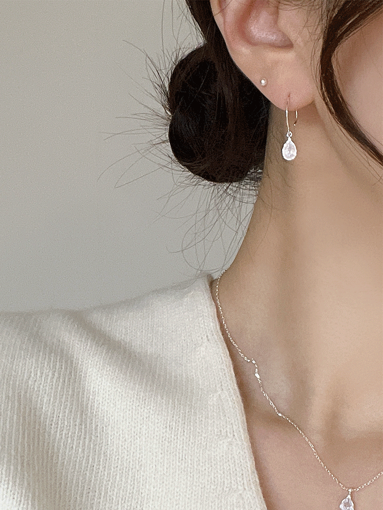 [*재진행] 925 silver water drop cubic hoop earring (2colors)