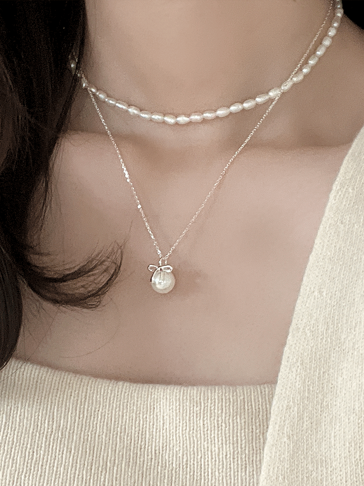925 silver ariel ribbon pearl necklace (스왈진주)