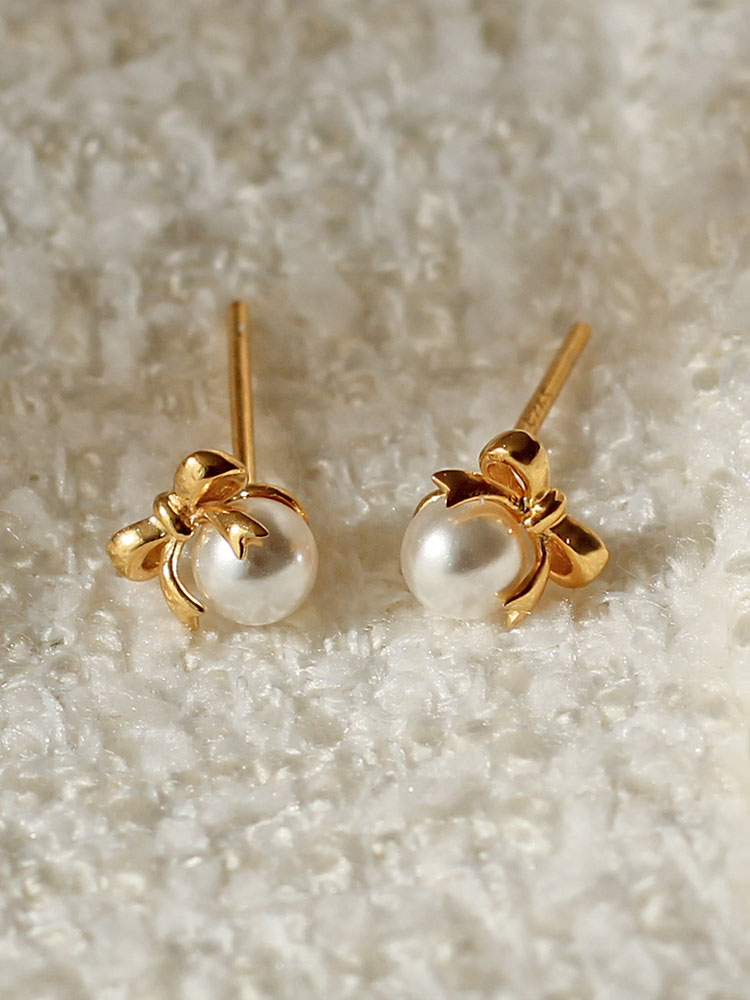 [*72h할인] 925 silver petit ribbon pearl earring (스왈진주)