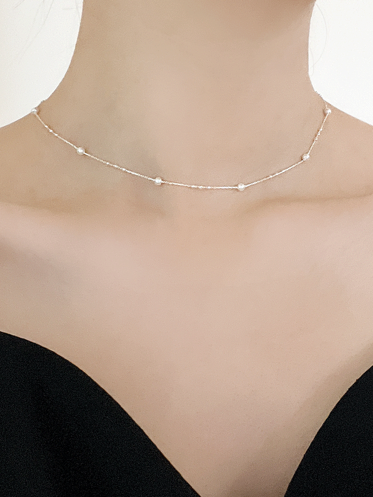 925 silver aube pearl mini ball chain necklace (스왈진주)