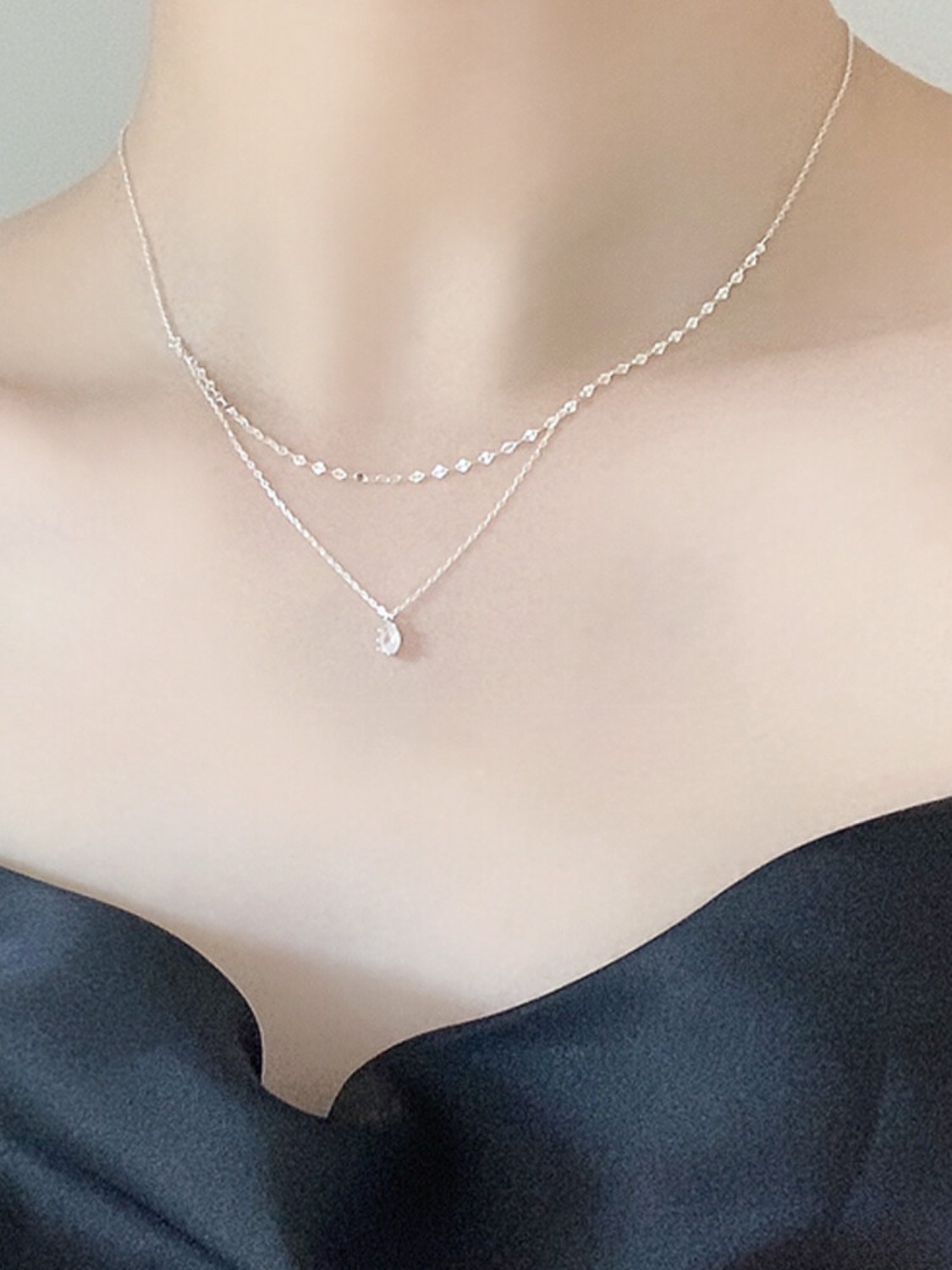 925 silver tears cubic layered necklace 4차